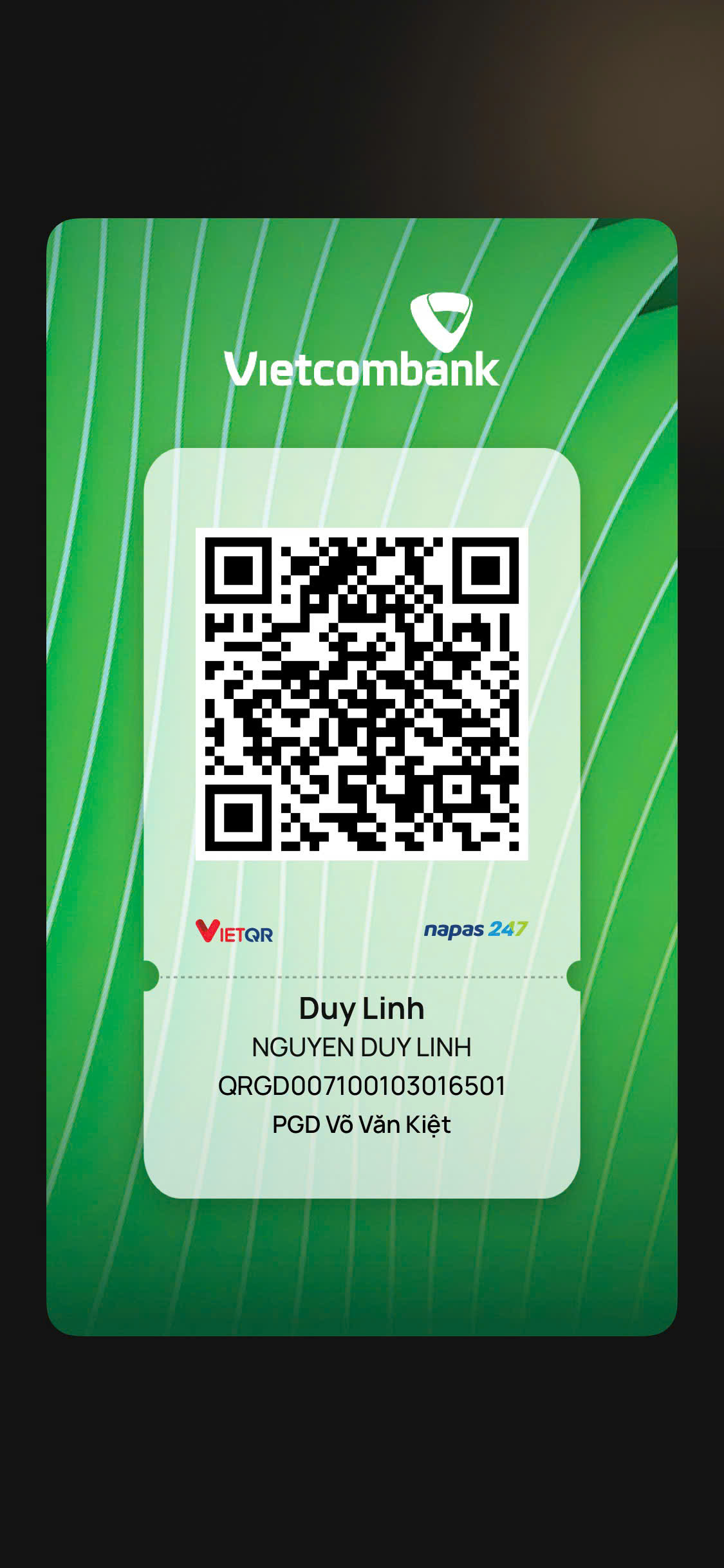 QR chuyển khoản Vietcombank Nguyễn Duy Linh